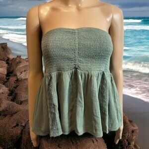 American Eagle Outfitters Olive Khaki Smocked Elastic Crop Top